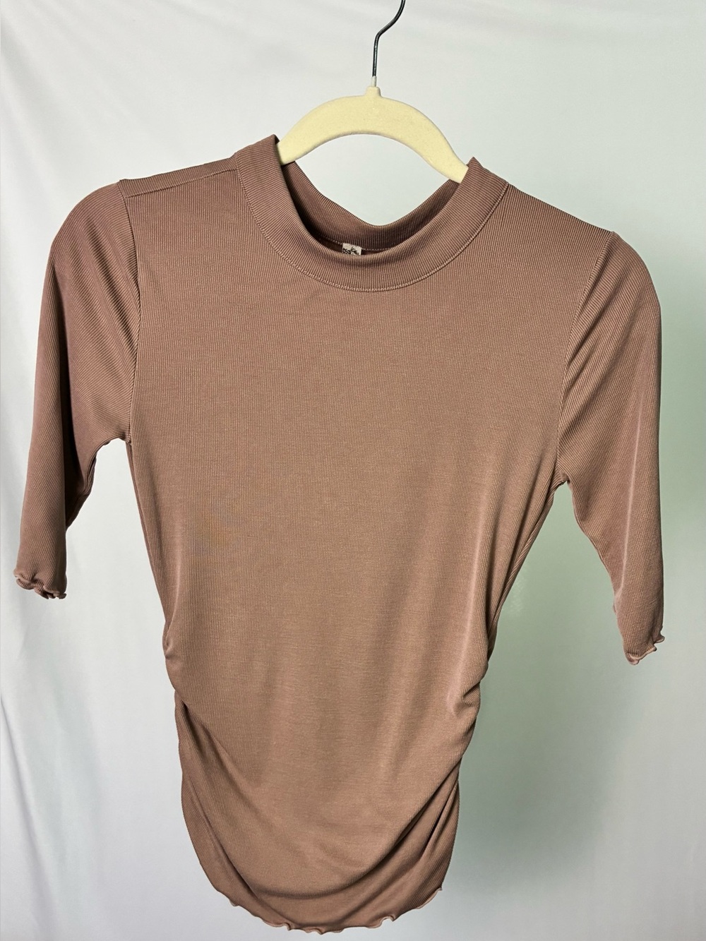 Free People Light Pink Ruched Hem Crewneck Top